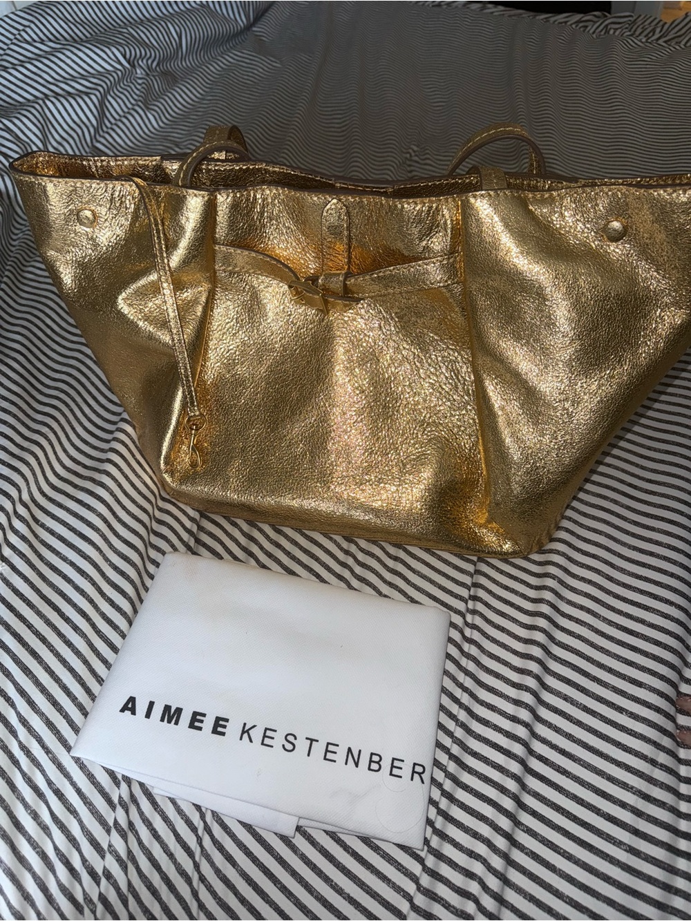 Aimee Kestenberg Leather
Houston Belted Fan Tote (Shimmery Metallic Gold)